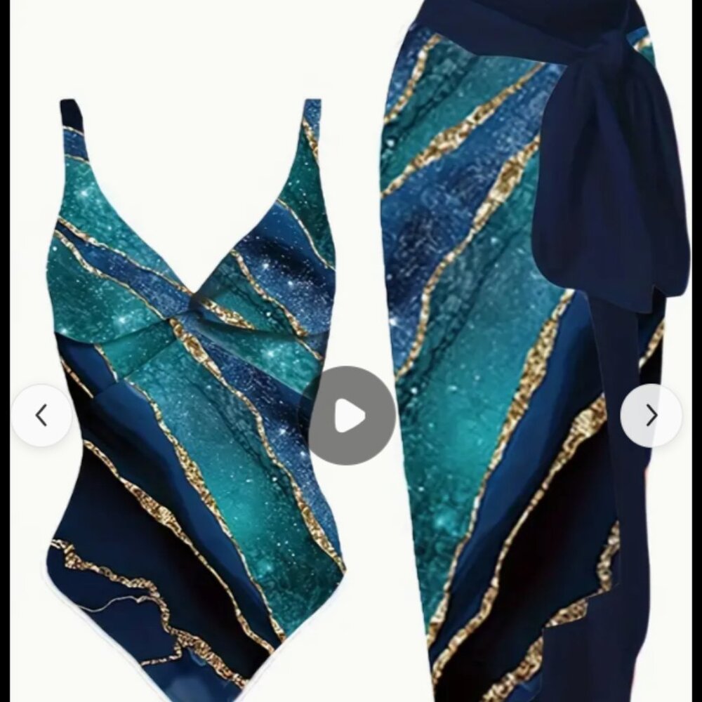 Swimsuit with a coverup marble pattern lightning